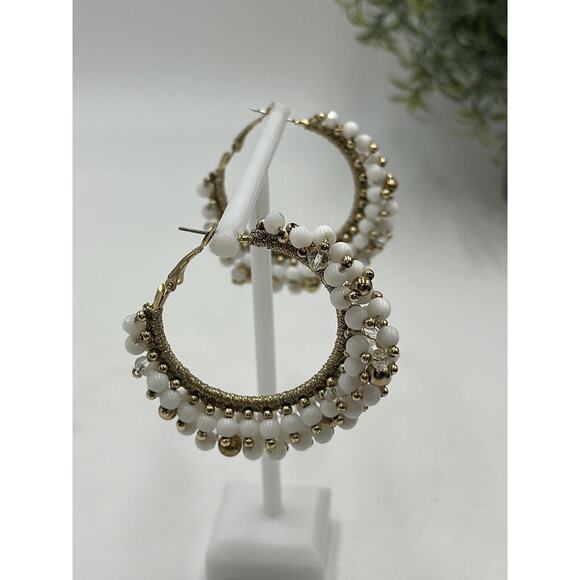 Lilly Pulitzer GWP Resort White Gold Tone Hoop Dangling Beads Earrings New - Picture 4 of 11